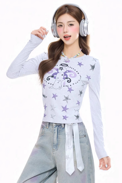 Blouse Rétro Imprimée Étoiles