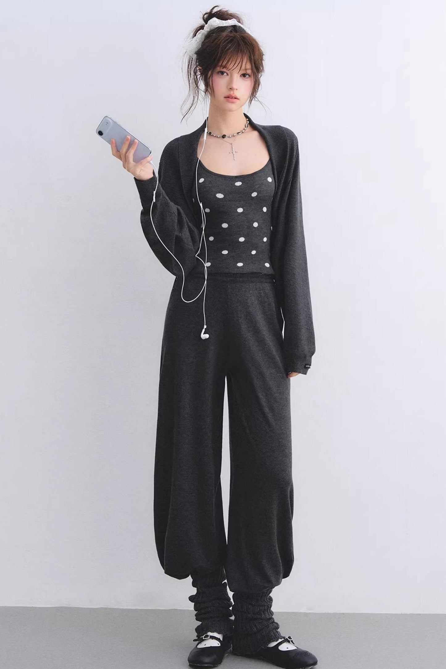 Lyocell Polka Dot Cardigan Set-Up