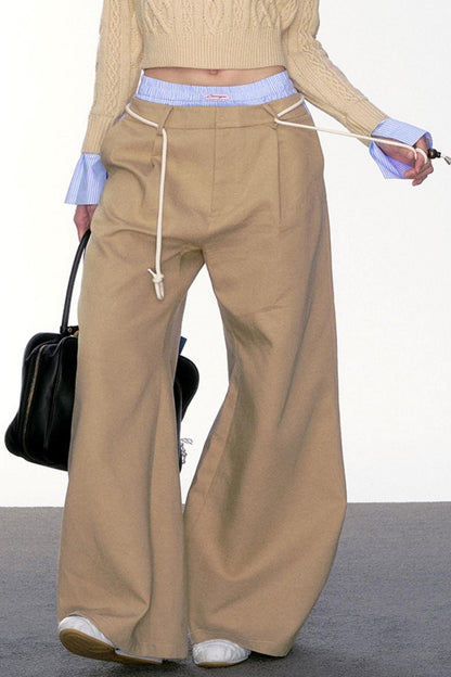 LOOSE WIDE-LEG CONTRAST SUIT PANTS