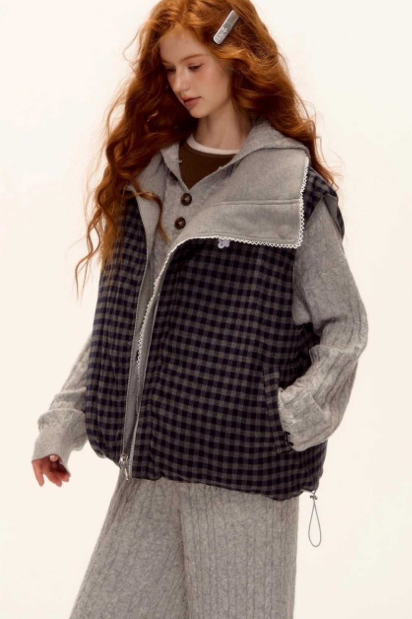 Reversible Plaid Lace Vest