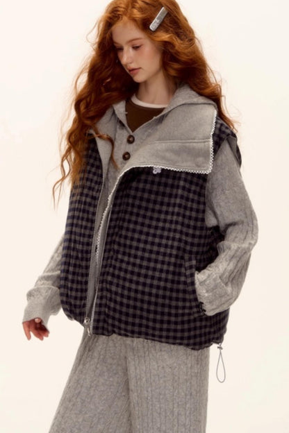 Reversible Plaid Lace Vest