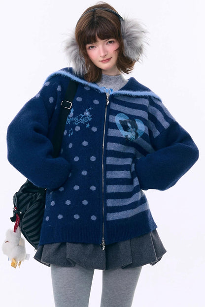 Retro Navy Collar Cardigan Jacket