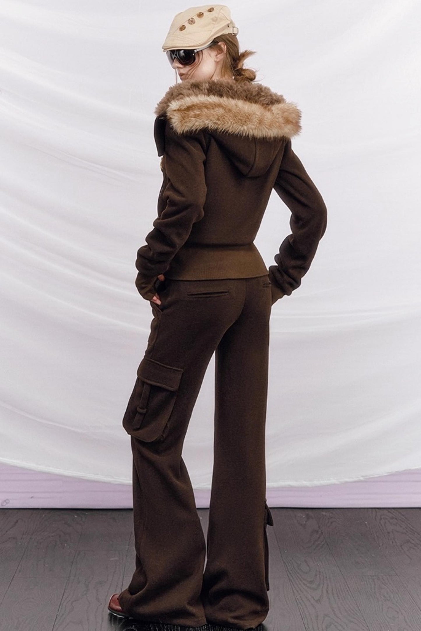 Knitted Hooded Diagonal Jacket Set-Up