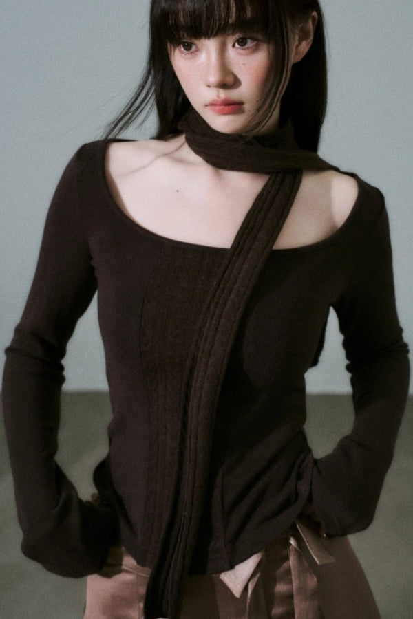 Crew Neck Patchwork Slim Sweater