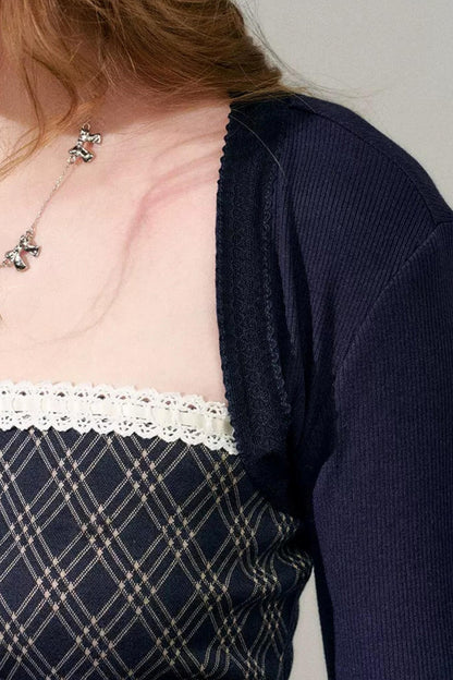 Lace Plaid Patchwork T-Shirt