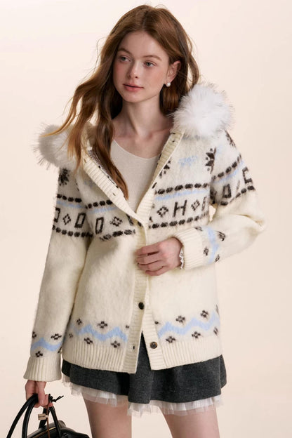 Fair Isle Wool Hooded Cardigan