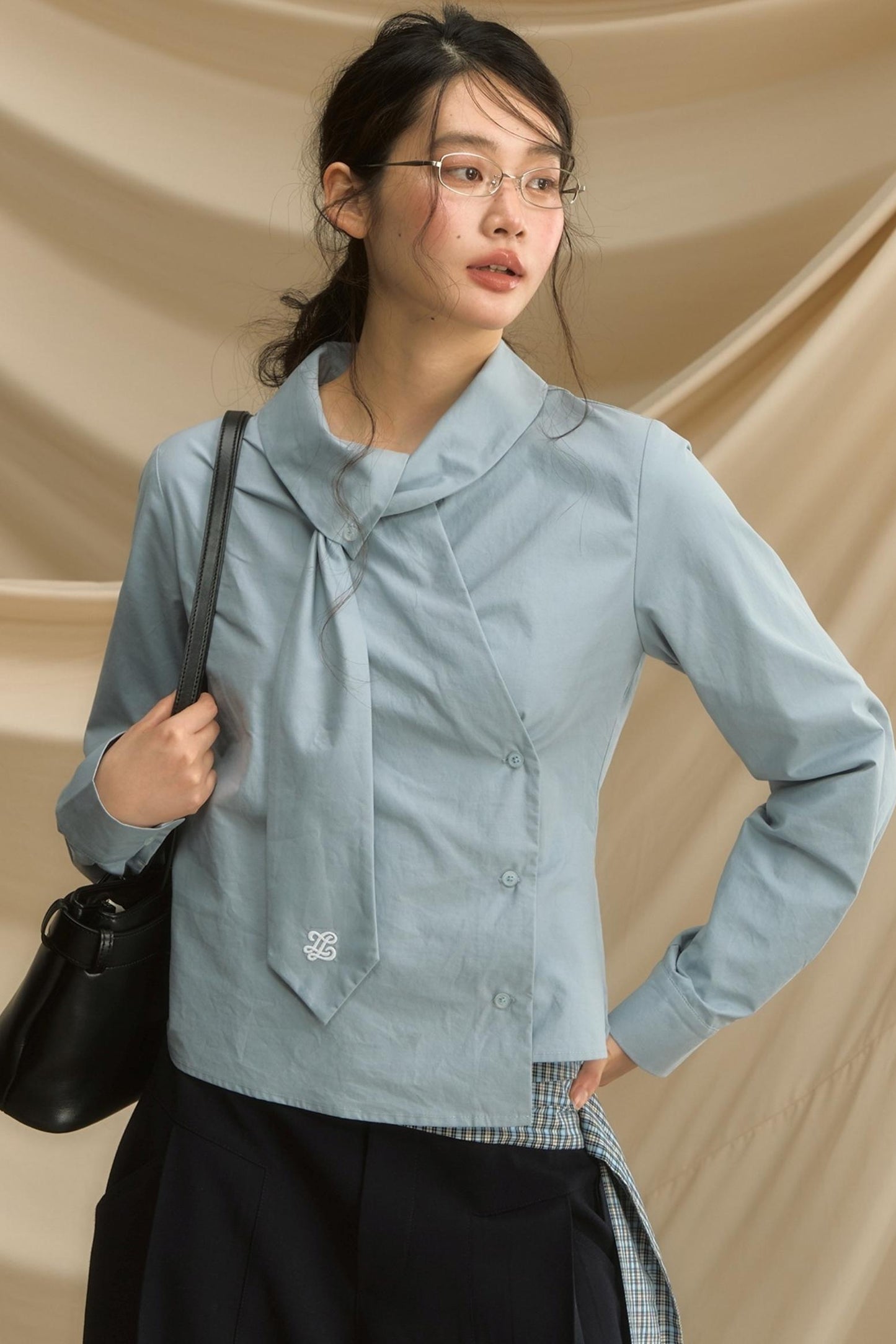 Relaxed Diagonal Plaid Shirt