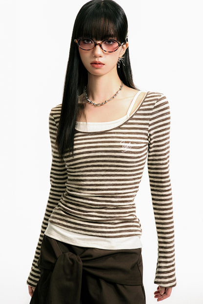 Colorblock Striped U-Neck Top