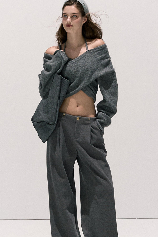 Cross-Waist Cropped Sweater