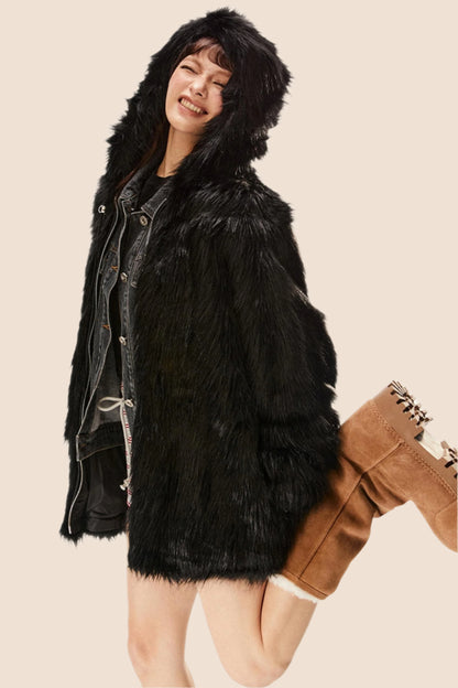 Retro Eco-Friendly Fur Black Jacket