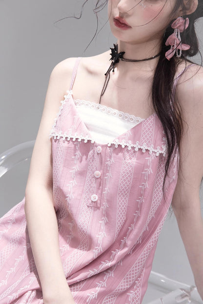 Peach Blossom Lace Suspenders Dress