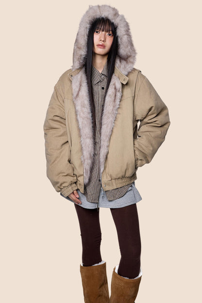 Carved Fluffy Collar Jacket