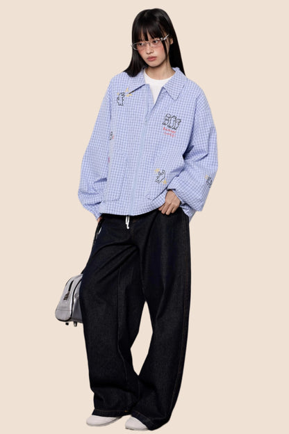 Cartoon Print Plaid Jacket