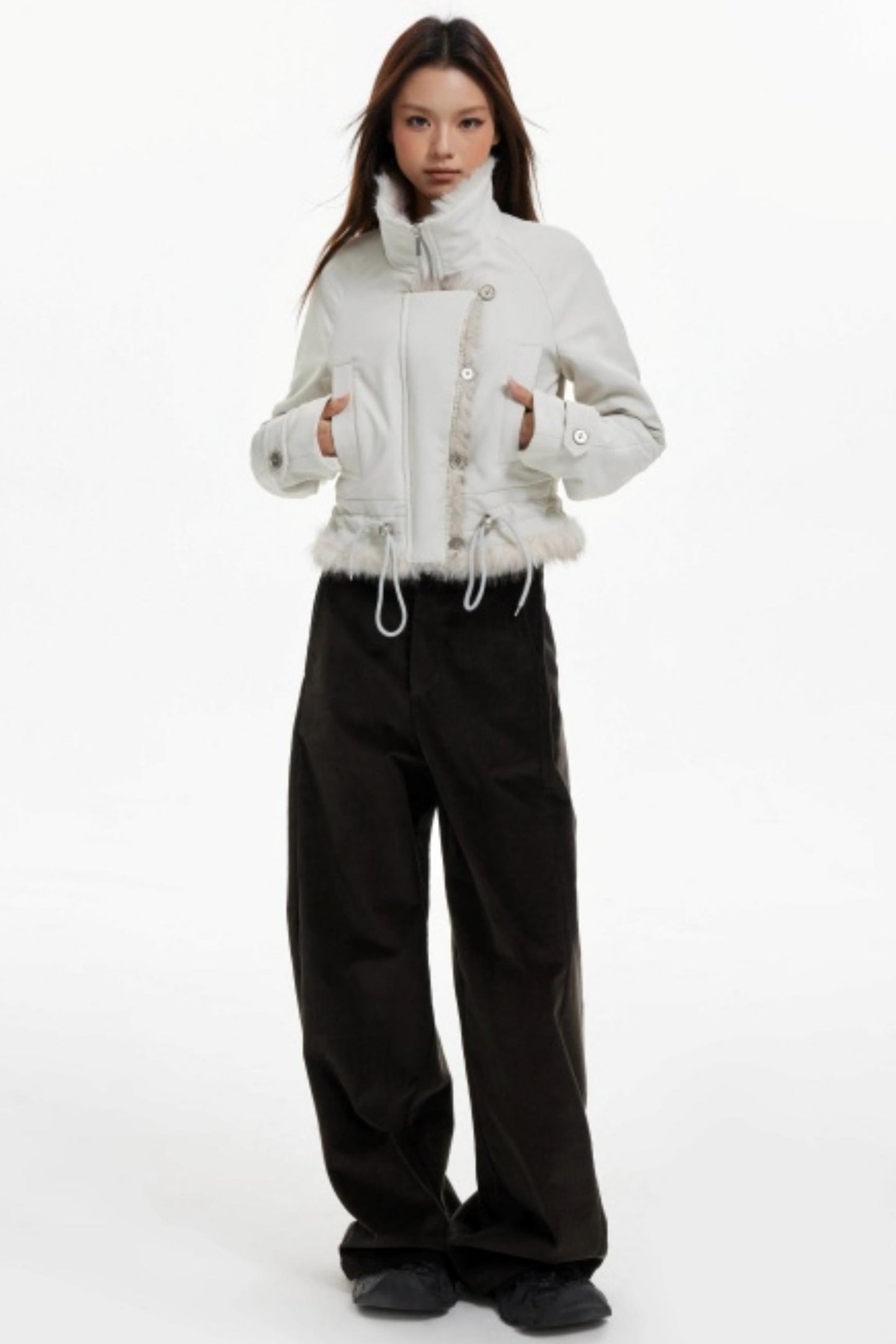 Plush Collar Slim Zippered Jacket