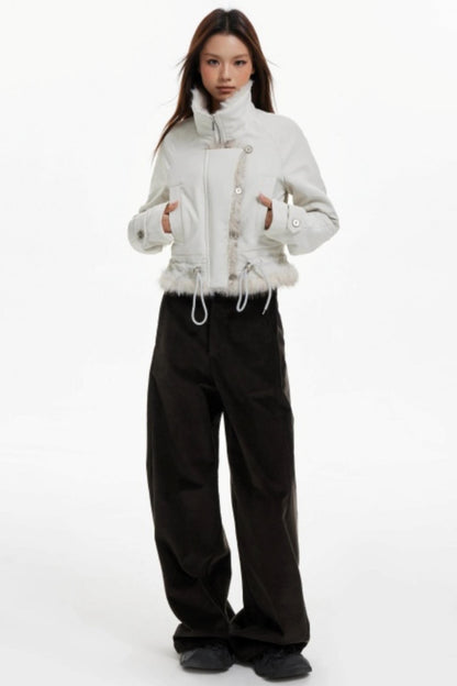 Plush Collar Slim Zippered Jacket