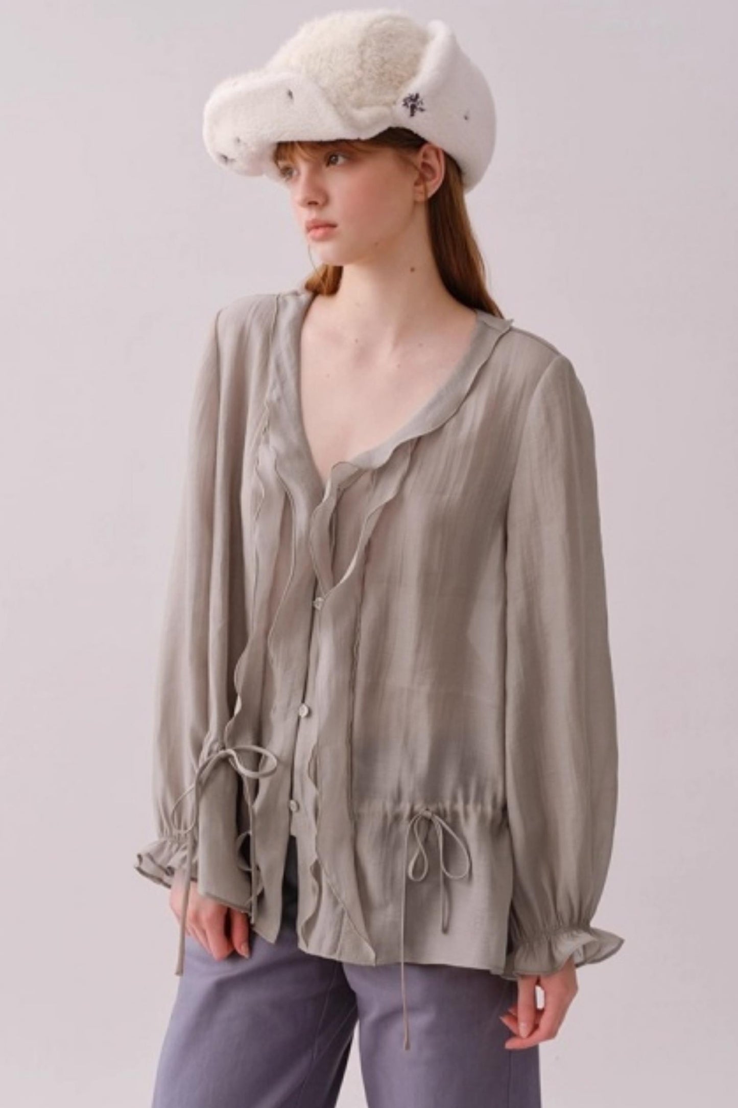 Lyocell Ruffled V-Neck Top