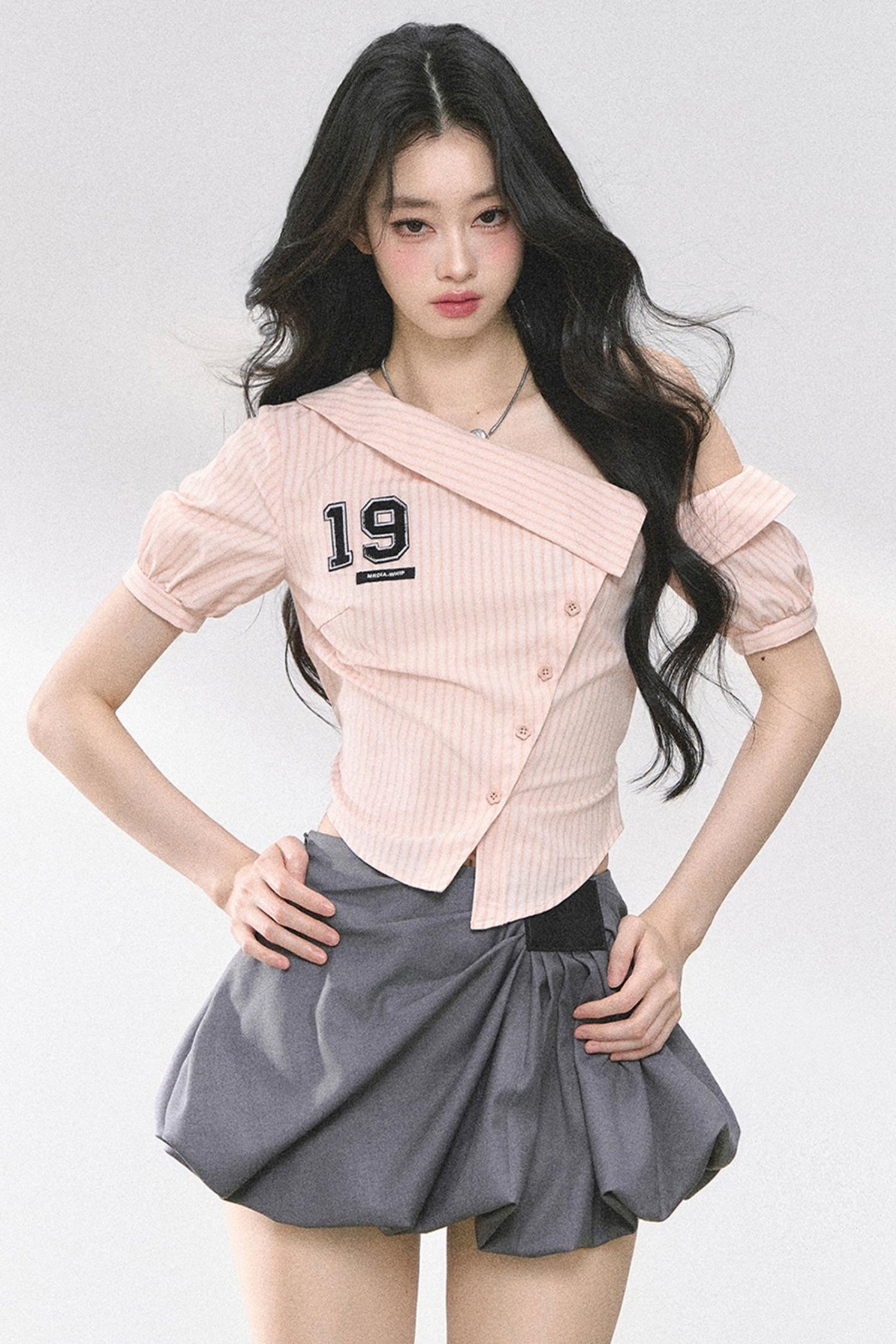 Pink Off Shoulder Stripe T-Shirt