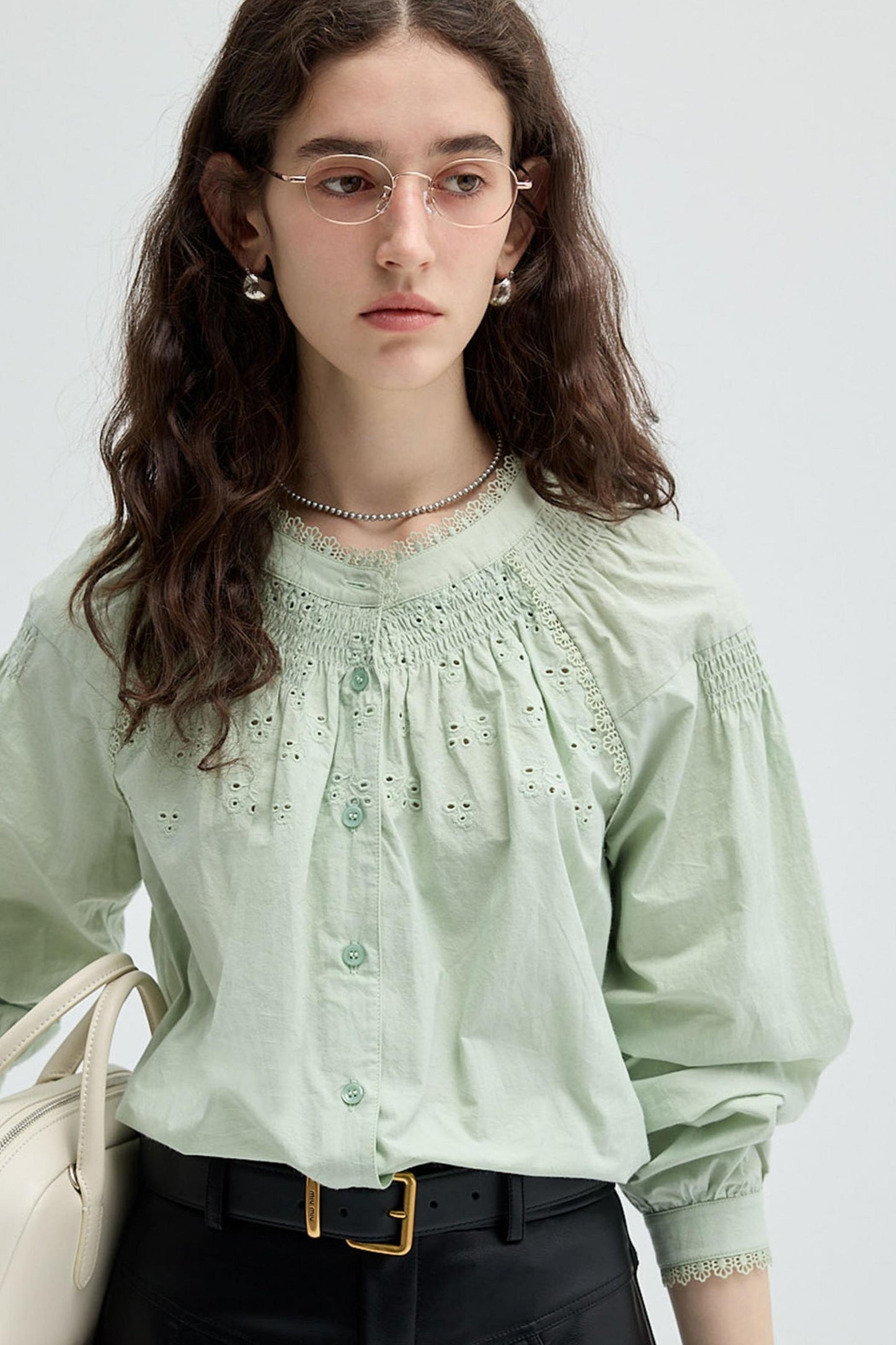 French Vintage Embroidered Cotton Shirt