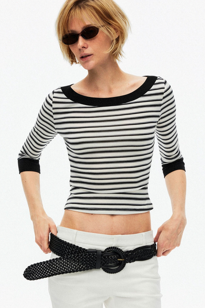 Lyocell Tencel Striped Knit Sweater