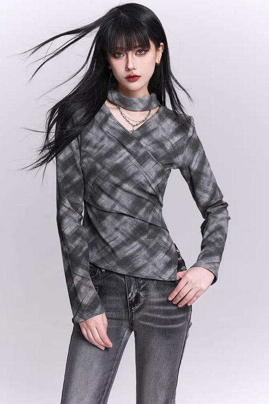 Mature Gray Plaid Top