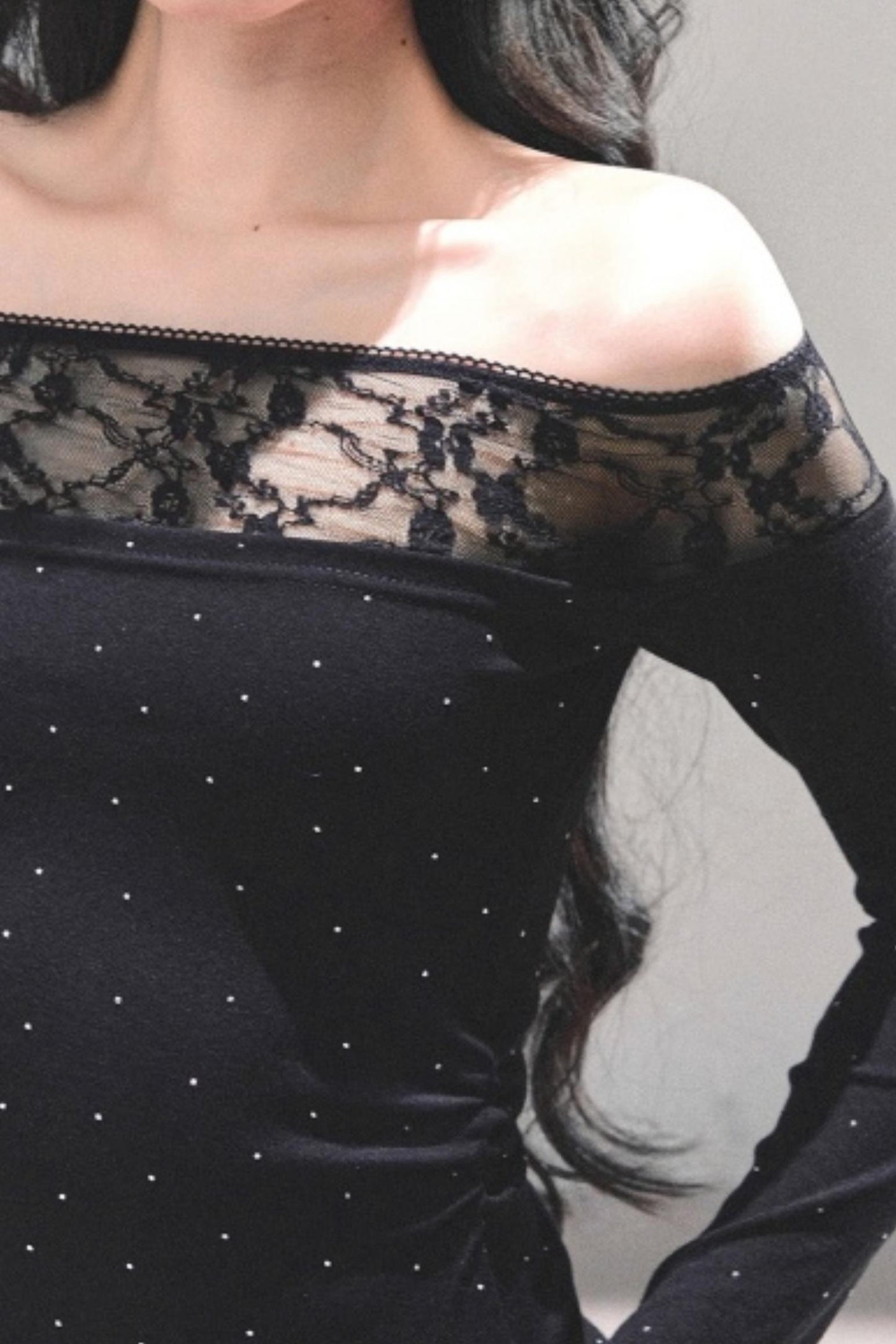 Lace Polka Dot One-Shoulder Top