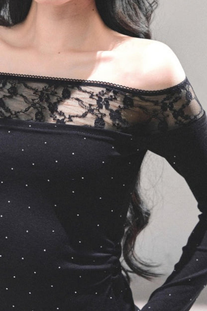 Lace Polka Dot One-Shoulder Top
