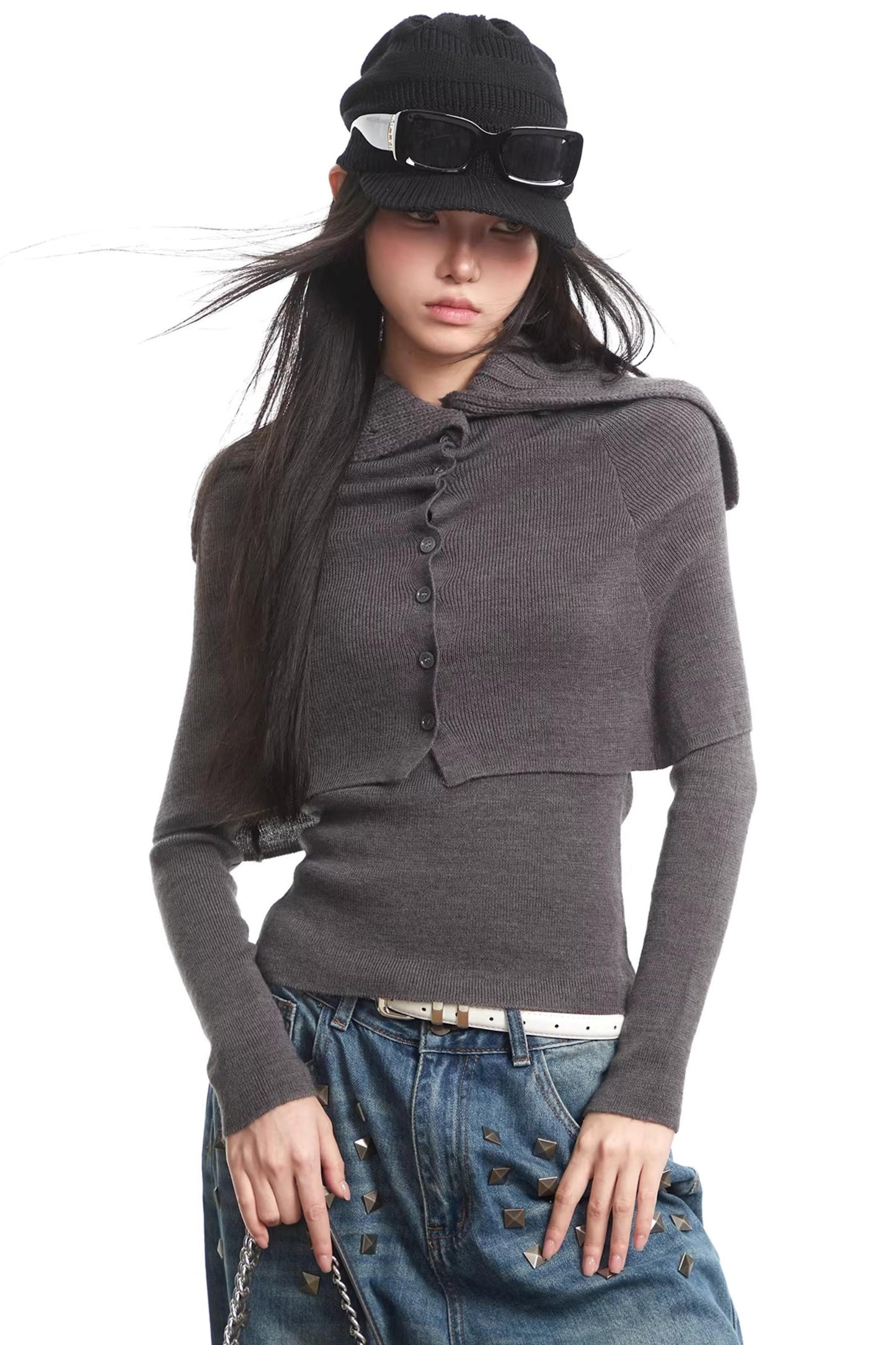 Gray Knitted Turtleneck Sweater