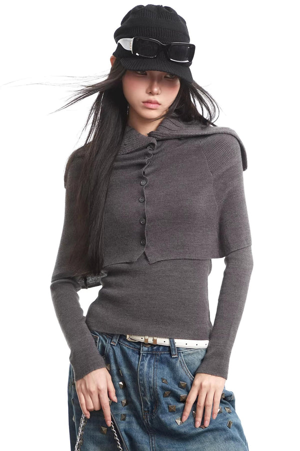 Gray Knitted Turtleneck Sweater