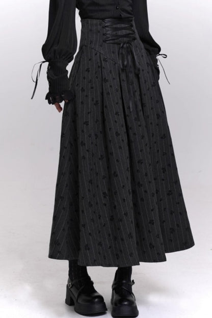 Gray Striped A-Line Skirt