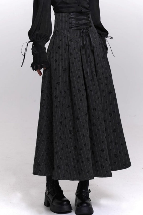 Gray Striped A-Line Skirt