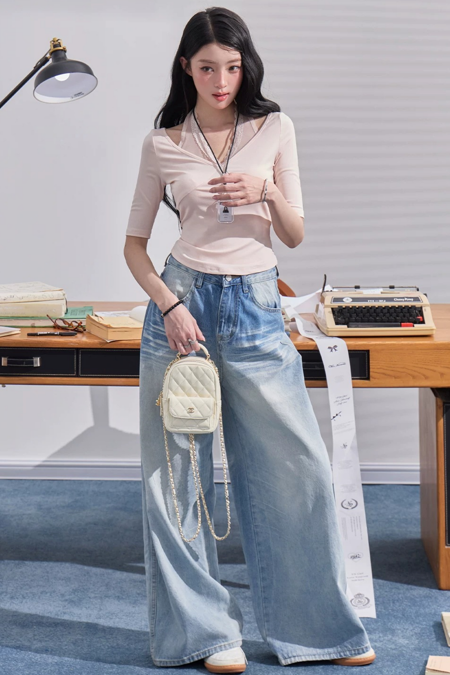 High-Waisted Drapey Denim Pants