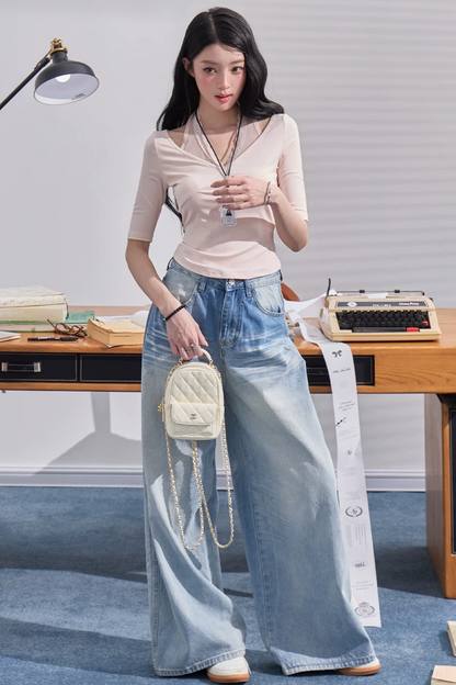High-Waisted Drapey Denim Pants