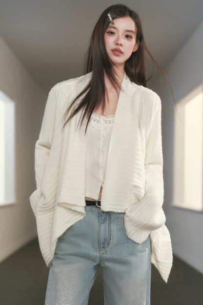 Irregular Lapel Knitted Cardigan