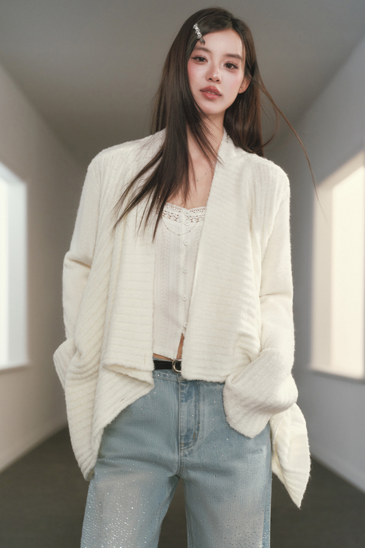 Irregular Lapel Knitted Cardigan