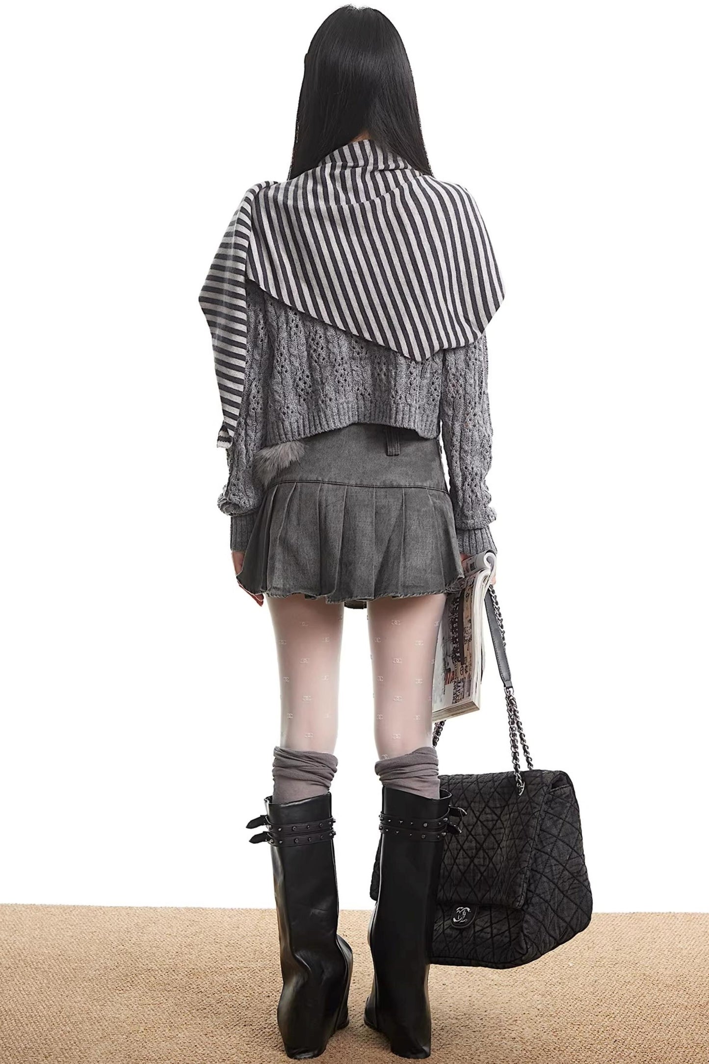 Gray Bow Knit Sweater