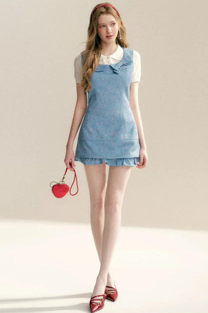 Contrast Floral Bow Collar Dress
