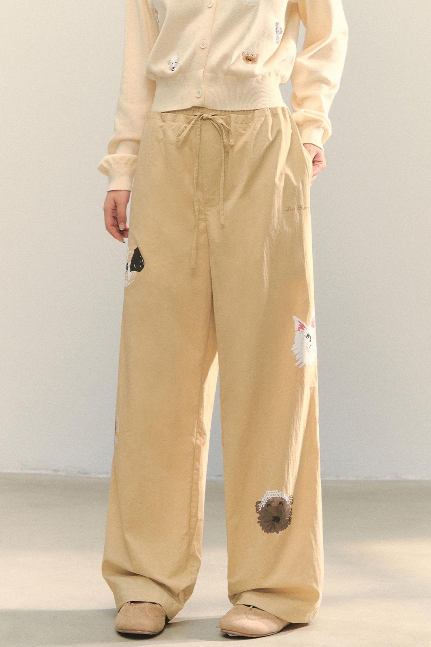 Vintage Wide-leg Khaki Trousers