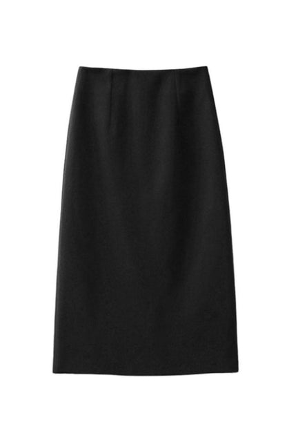 Woolen High-Waist Coffee Slit Skirt