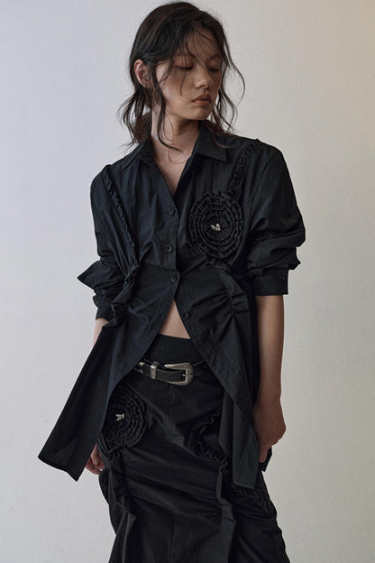 Gothic Plaid Flower Shirt & Skirt Set-Up