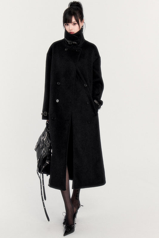 Stand-Up Collar Long Tweed Coat