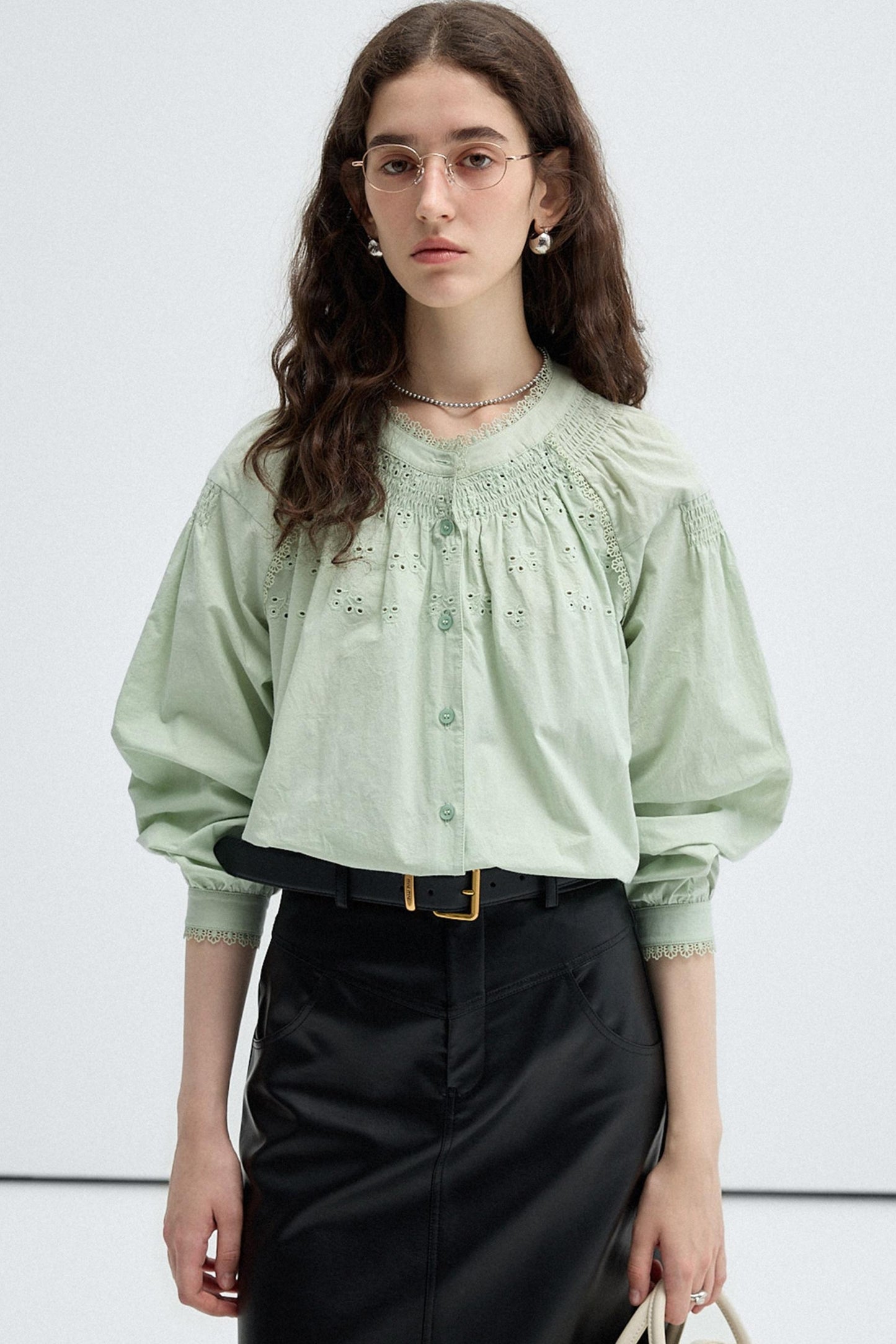 French Embroidered Cut-Out Lace Top