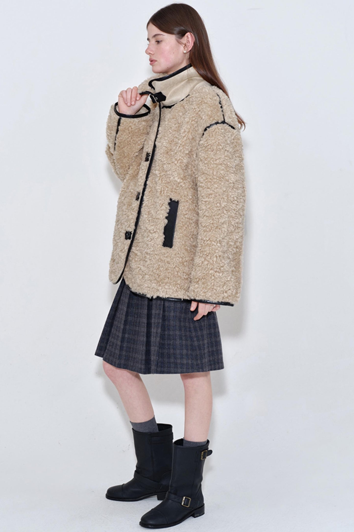 Furry Bear Color-Blocked Coat