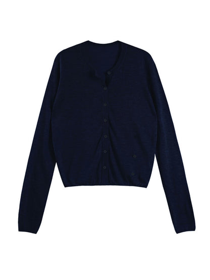 8.15 New members 85% off multi-colour crewneck wool blend knitwear misplaced button design skin-friendly thin cardigan