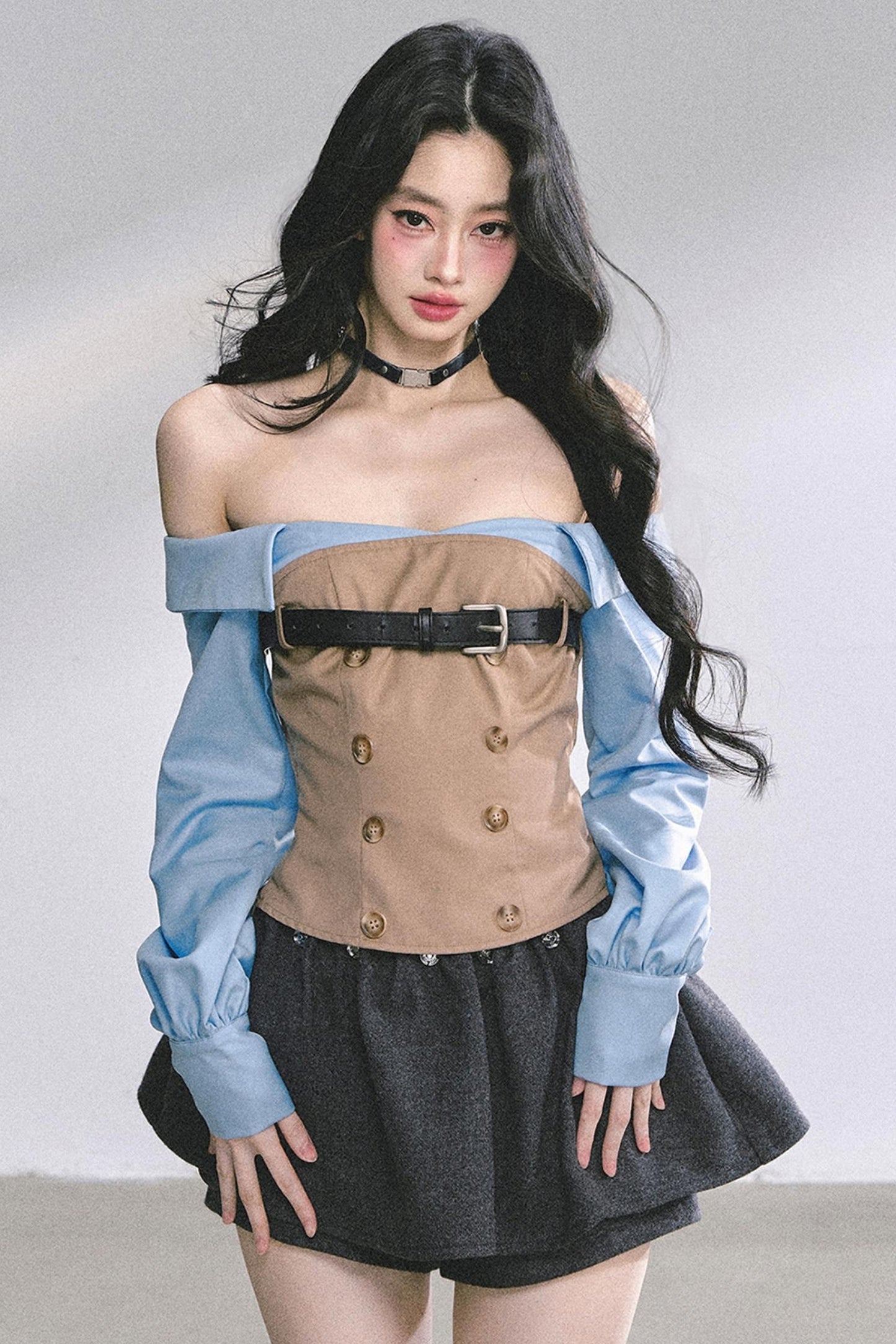 Wide Shoulder Crop Full Sleeve Top