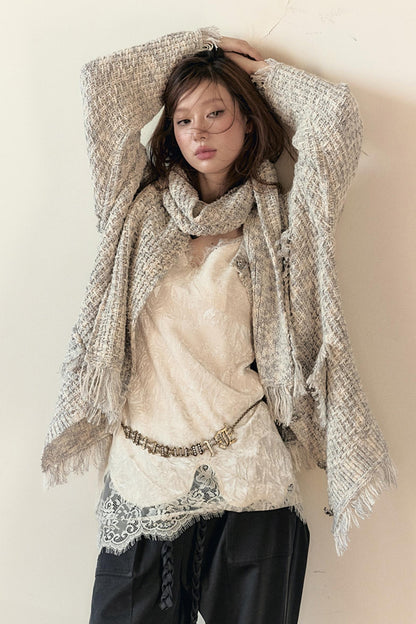 Knitted Cardigan with Scarf Set-UP