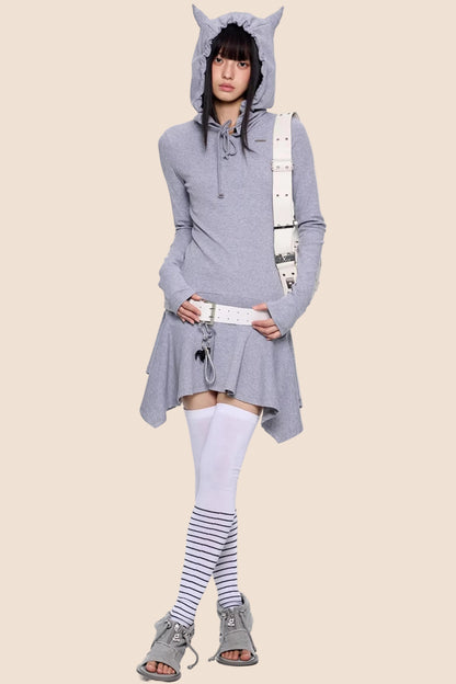 Retro Y2K Gestreiftes Kapuzenkleid