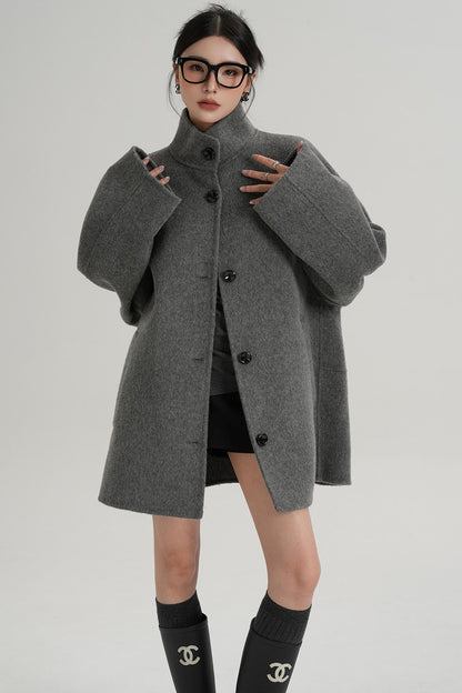 Stand-Up Collar Loose Sleeve Wool Jacket