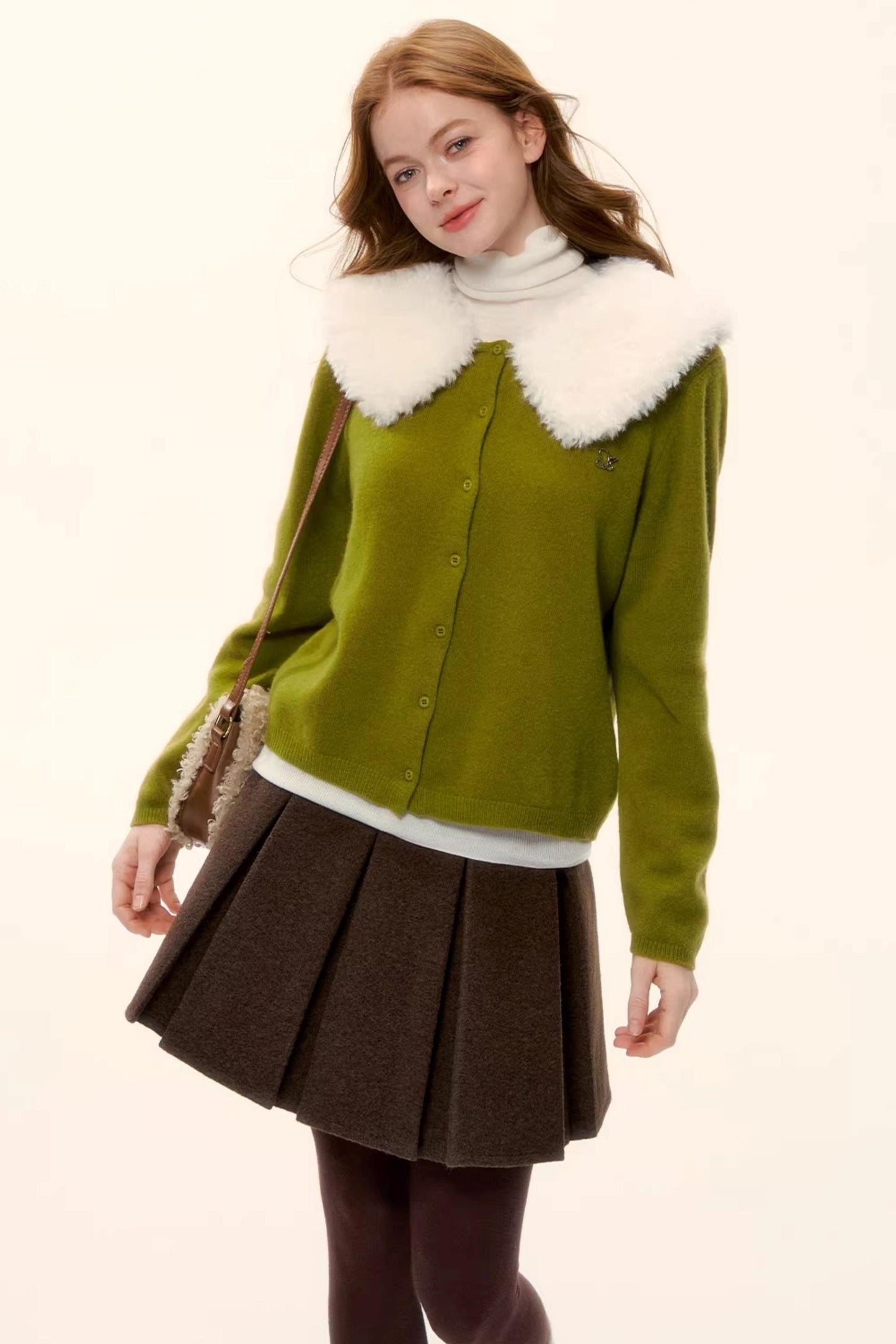 Wool Detachable Fur Collar Cardigan