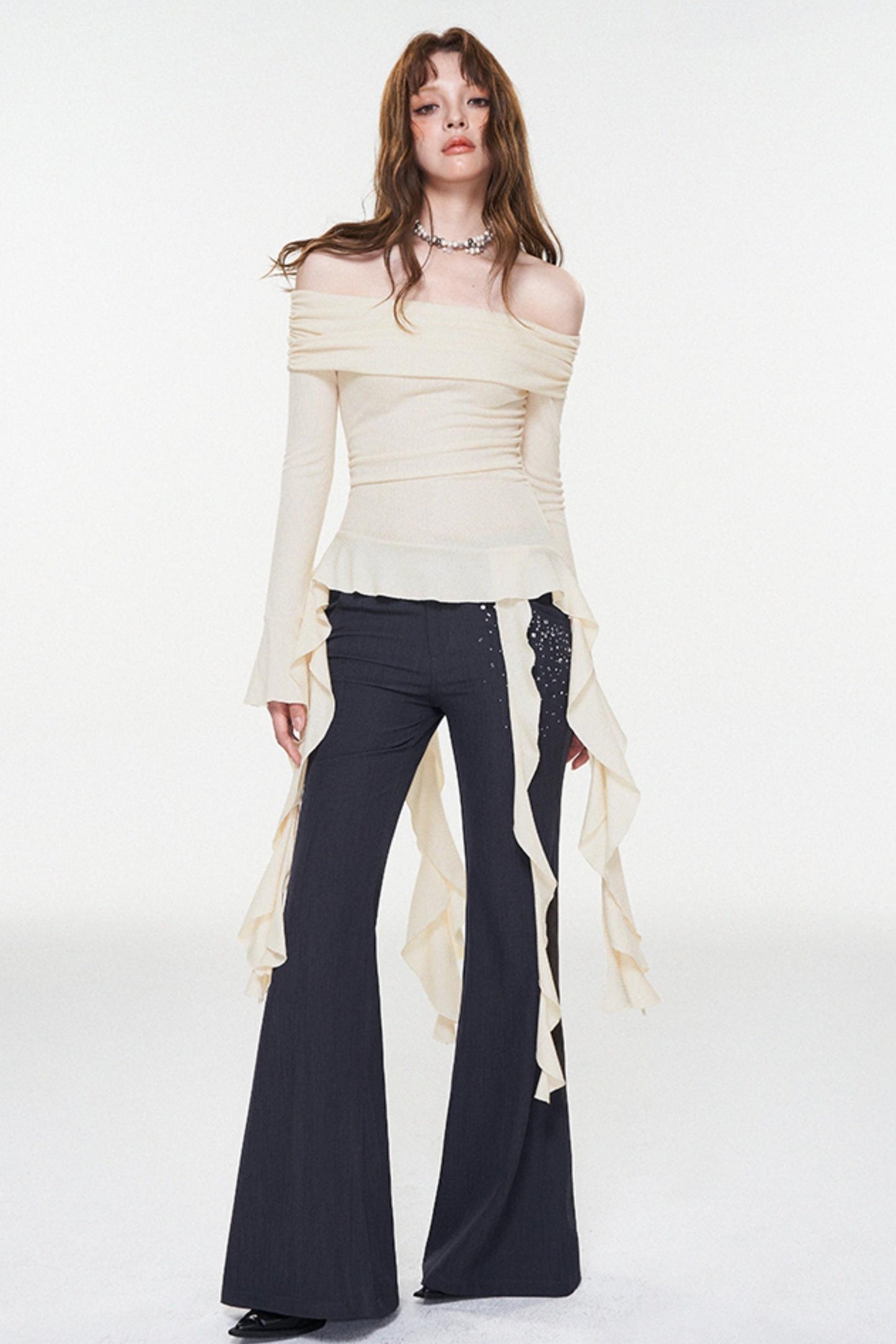 Ruffle One-Shoulder Glitter Top