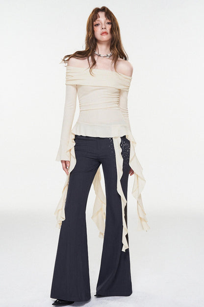 Ruffle One-Shoulder Glitter Top